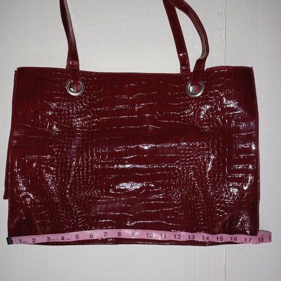 WOMEN'S BURGUNDY ALLIGATOR PRINT TOTE HANDBAG - Picture 3 of 15